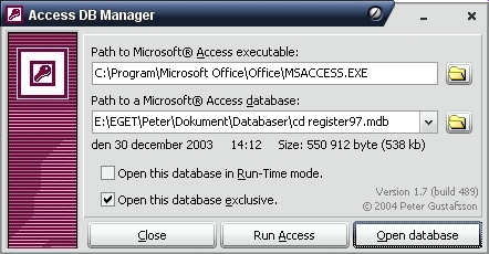 Screenshot on Access DB Manager